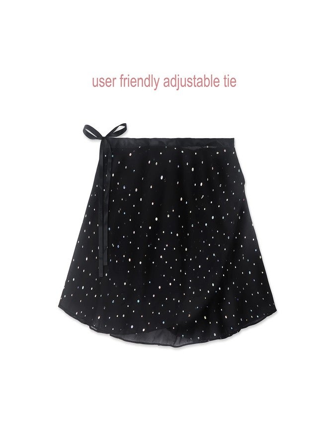 EQSJIU Ruffle Sleeve Skirted Leotards for Girls Ballet Black Size 7-8 7/8 Years Old Sequins Sparkly Sparkles 2 Set Adjustable Skirt Ballerina Dress - Image 4